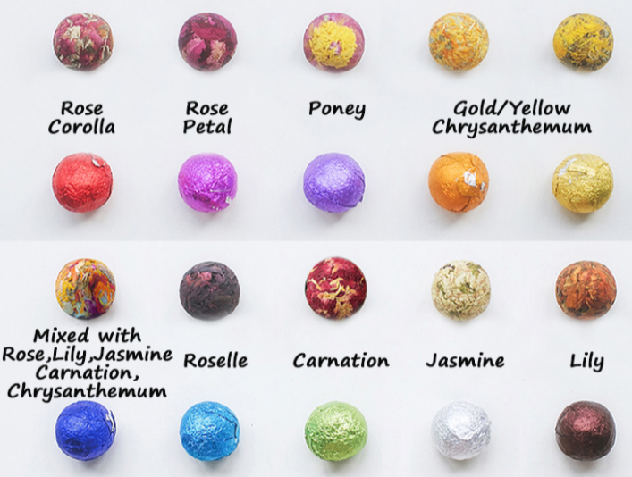 MINI Herbal Tea Balls, 3-Pack or Assortment: Assortment in glass test tube(4 Balls-Jasmine/Hibiscus/Rose/Mixed Flowers)