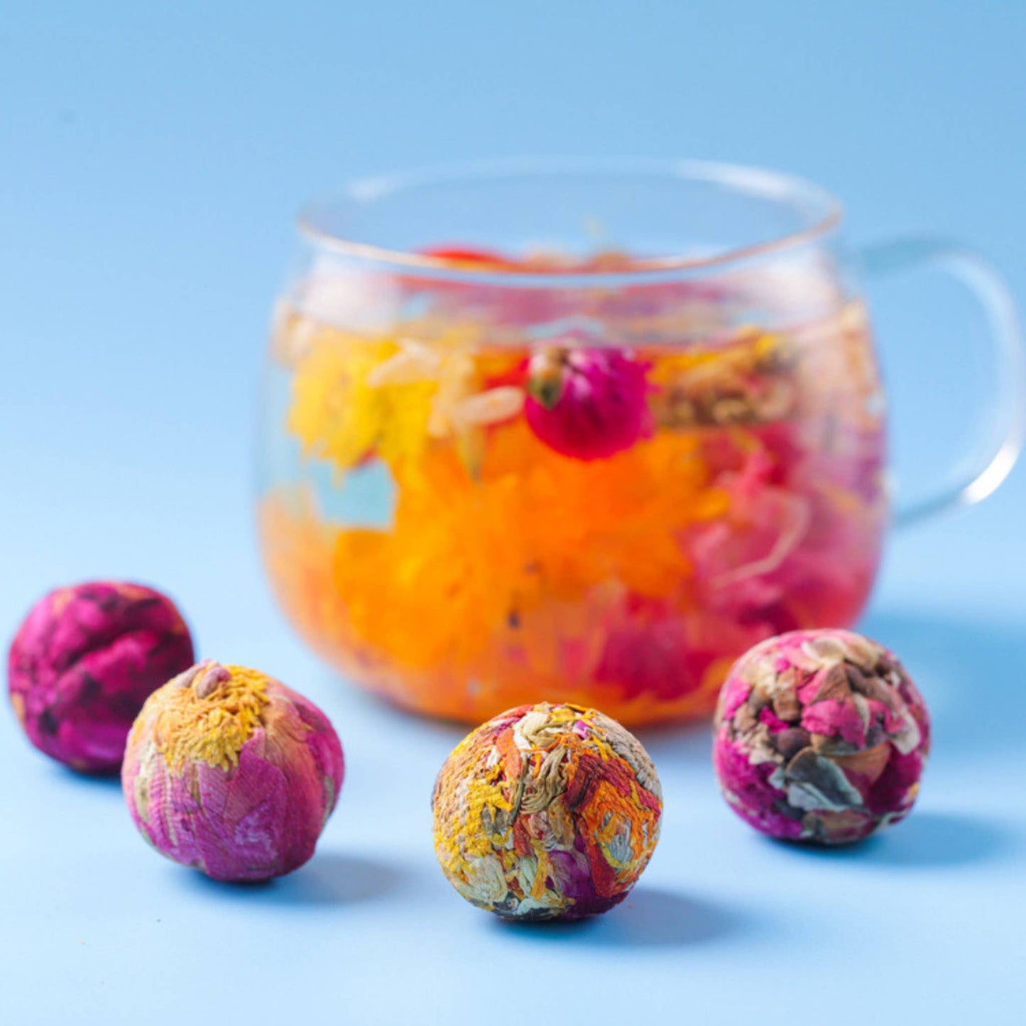 MINI Herbal Tea Balls, 3-Pack or Assortment: Assortment in glass test tube(4 Balls-Jasmine/Hibiscus/Rose/Mixed Flowers)