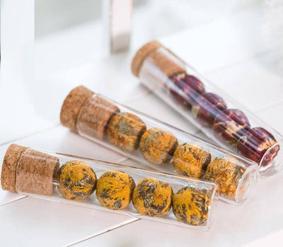 MINI Herbal Tea Balls, 3-Pack or Assortment: Assortment in glass test tube(4 Balls-Jasmine/Hibiscus/Rose/Mixed Flowers)